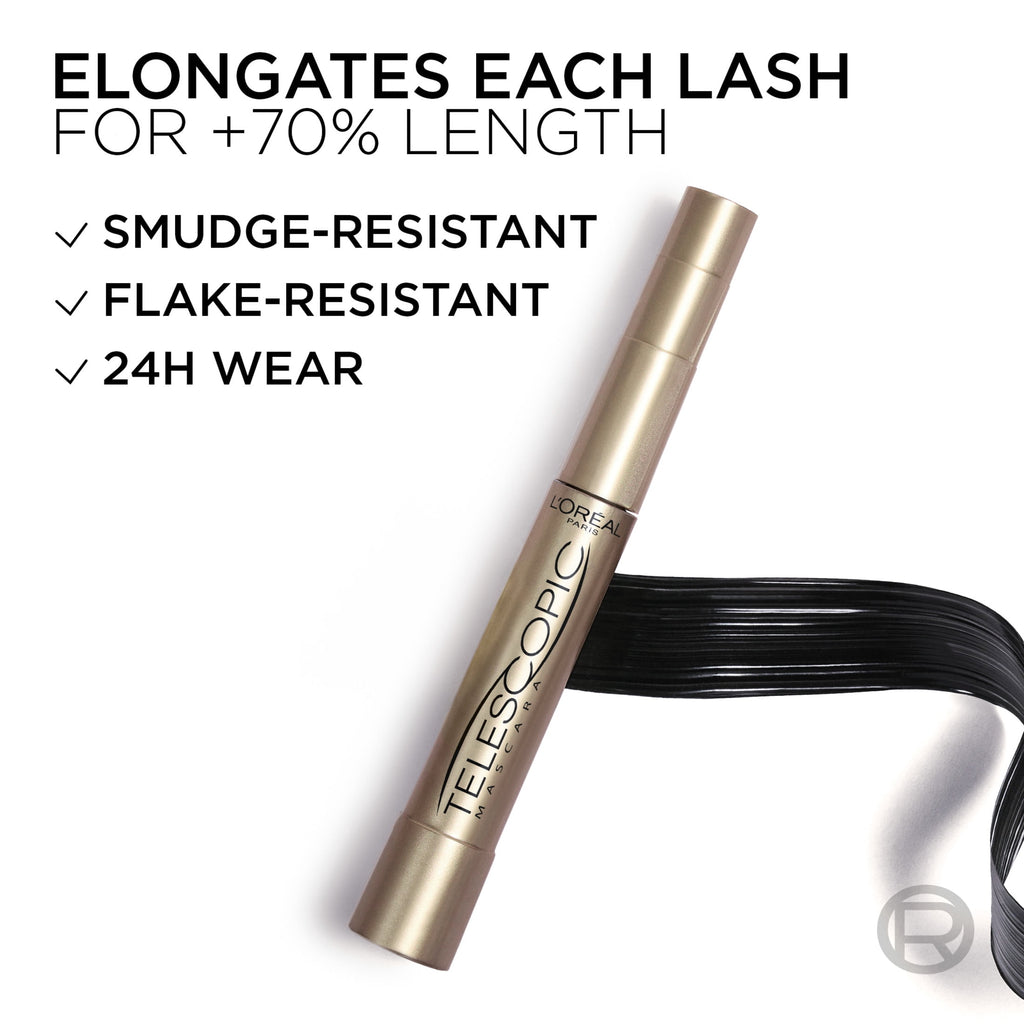 (2 pack) L'Oreal Paris Telescopic Washable Mascara, Carbon Black, 0.27 fl oz