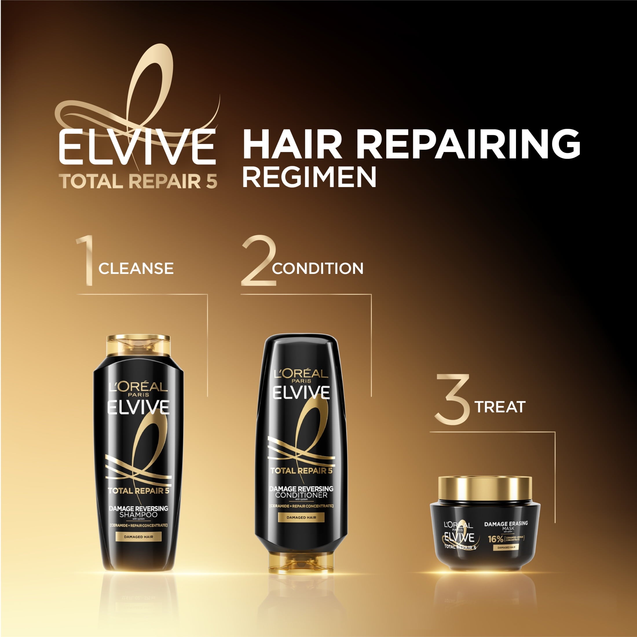 L'Oreal Paris Elvive Total Repair 5 Repairing Shampoo and Conditioner Set, 1 kit