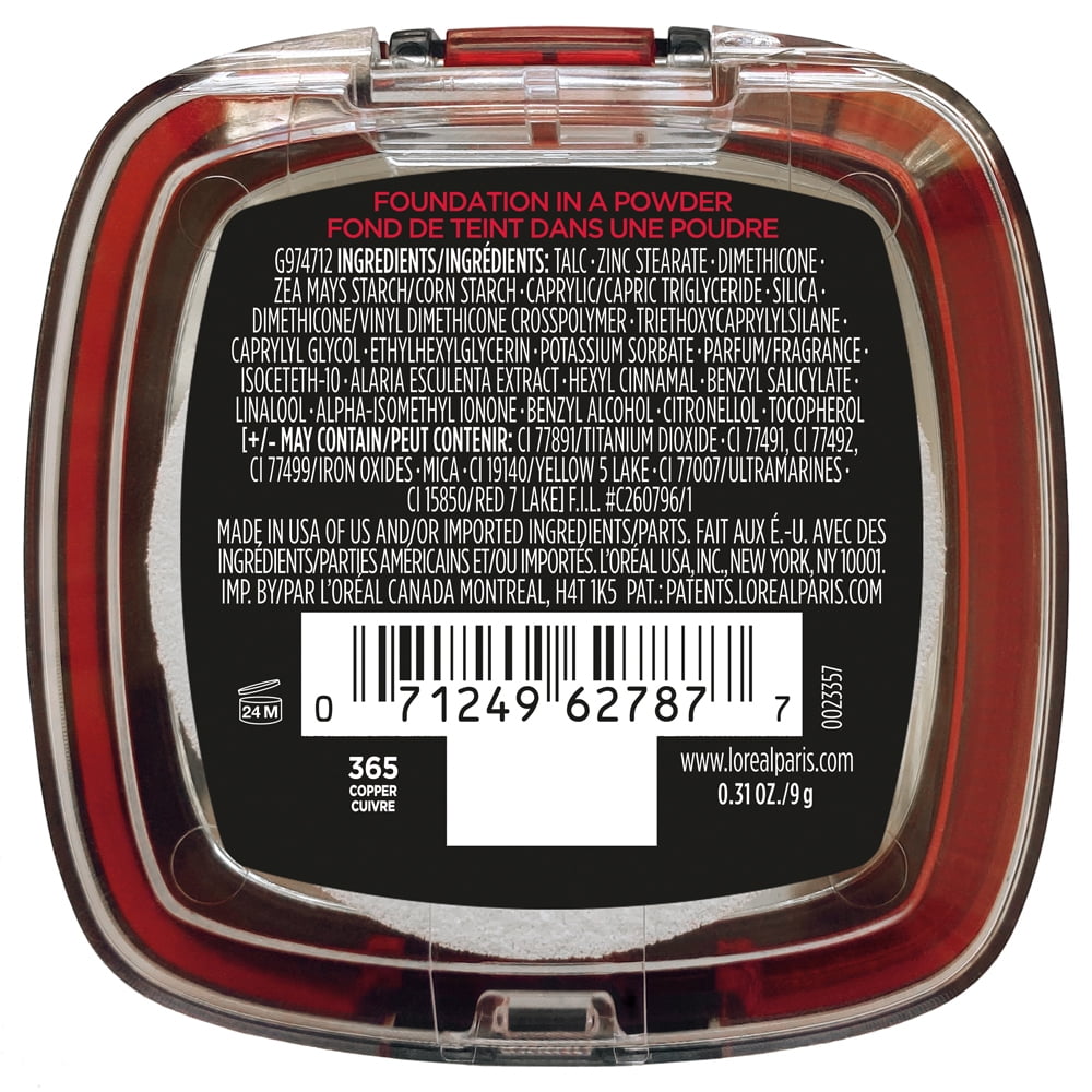 L'Oreal Paris Infallible Fresh Wear 24 Hr Powder Foundation Makeup, 365 Copper, 0.31 oz