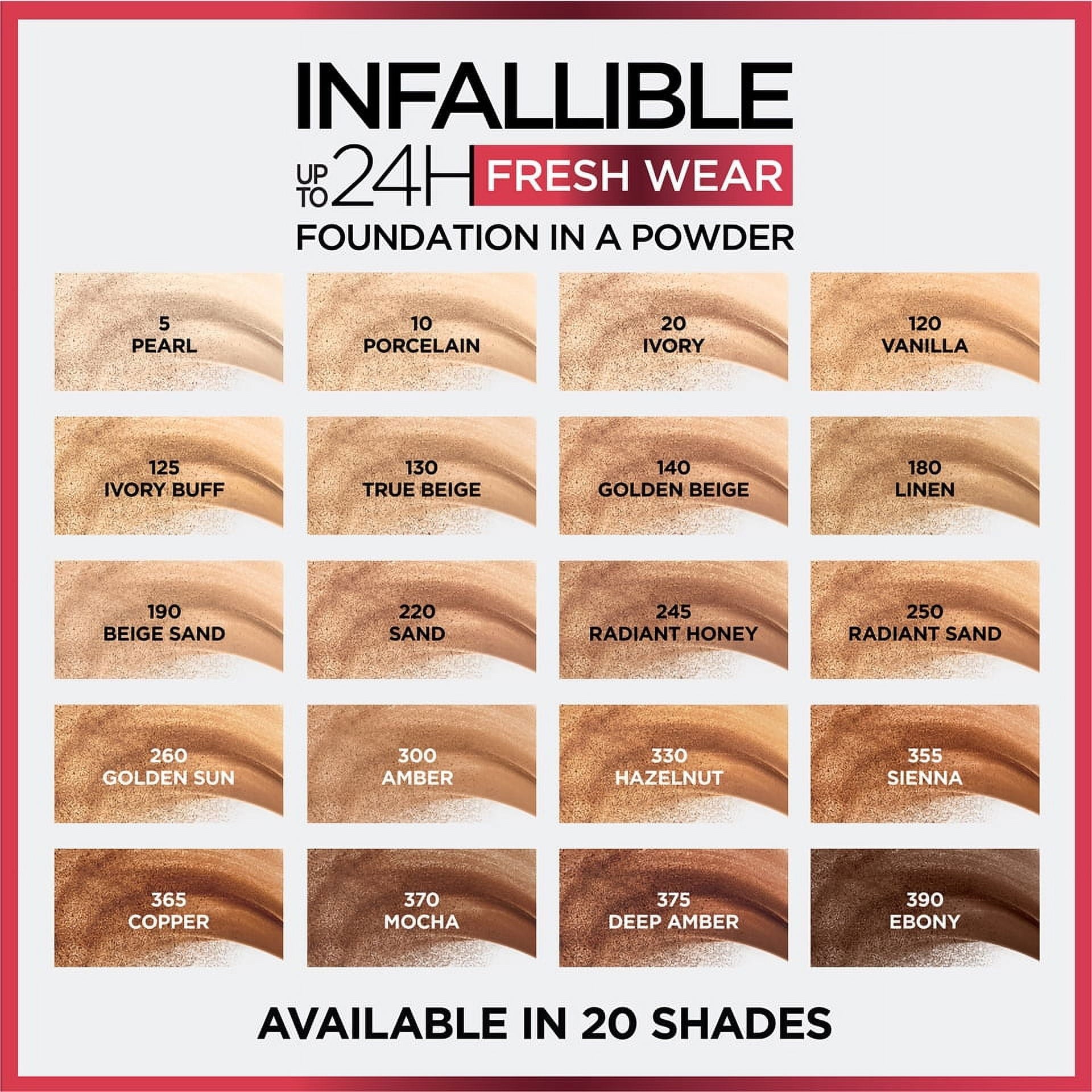 L'Oreal Paris Infallible Fresh Wear 24 Hr Powder Foundation Makeup, 300 Amber, 0.31 oz