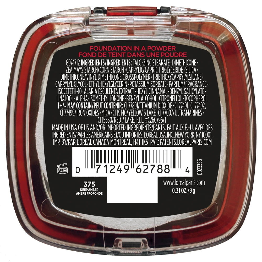 L'Oreal Paris Infallible Fresh Wear 24 Hr Powder Foundation Makeup, 375 Deep Amber, 1 fl oz
