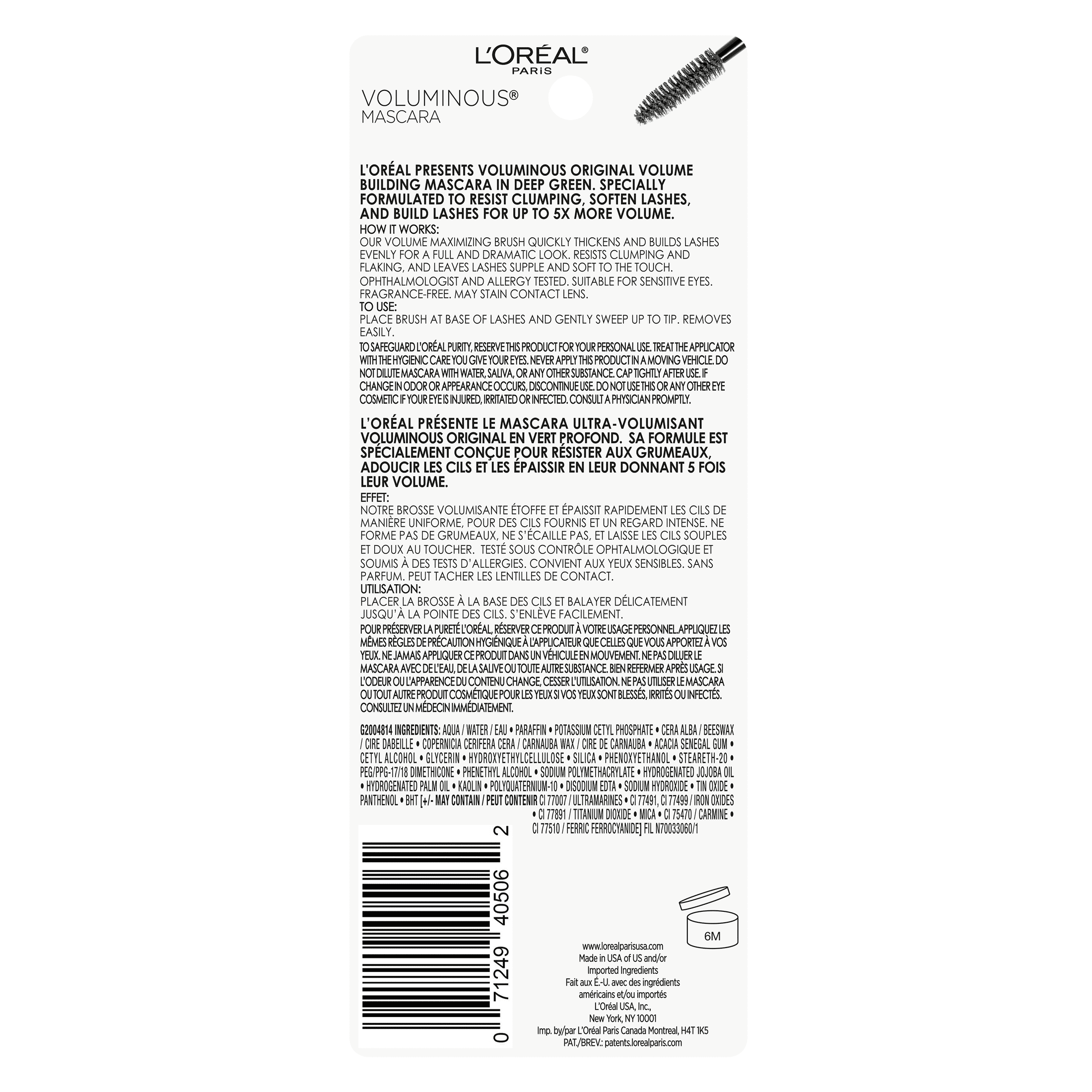 L'Oreal Paris Voluminous Original Washable Bold Eye Mascara, Deep Green