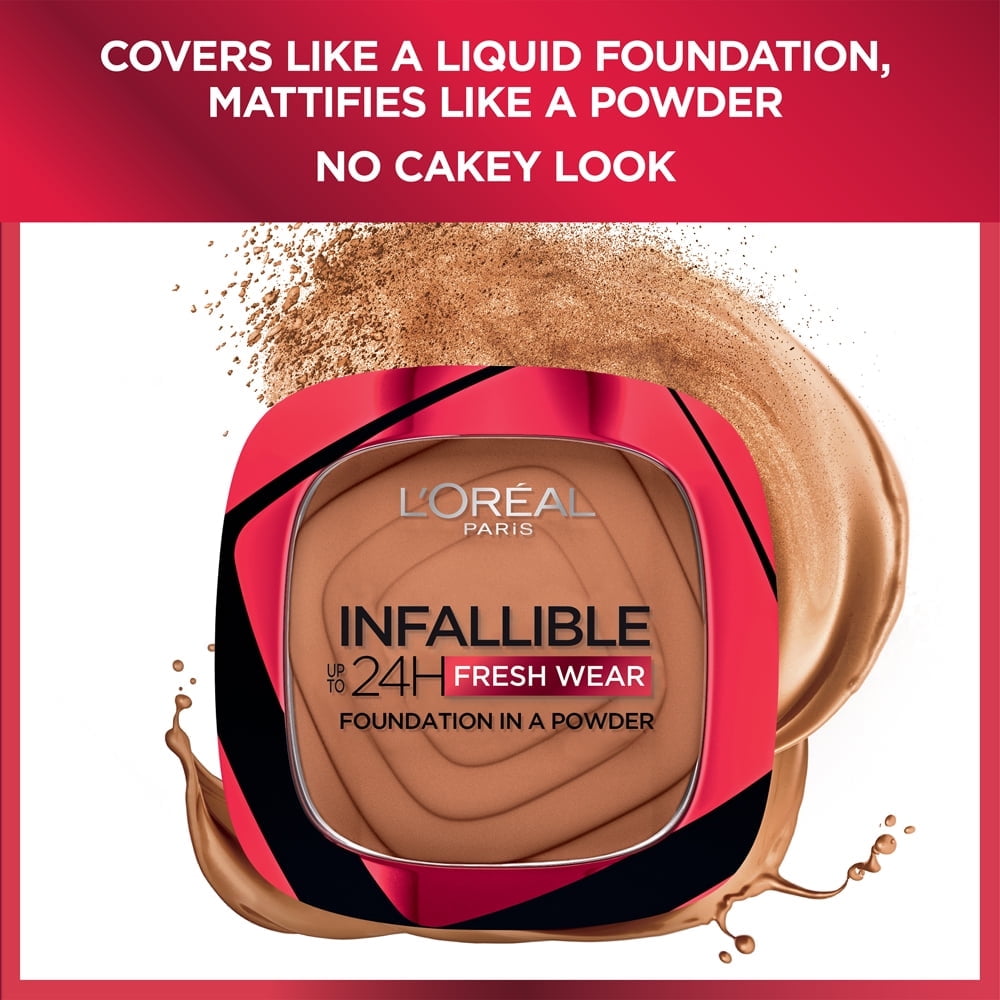 (2 pack) L'Oreal Paris Infallible Fresh Wear 24 Hr Powder Foundation Makeup, 250 Radiant Sant, 0.31 oz