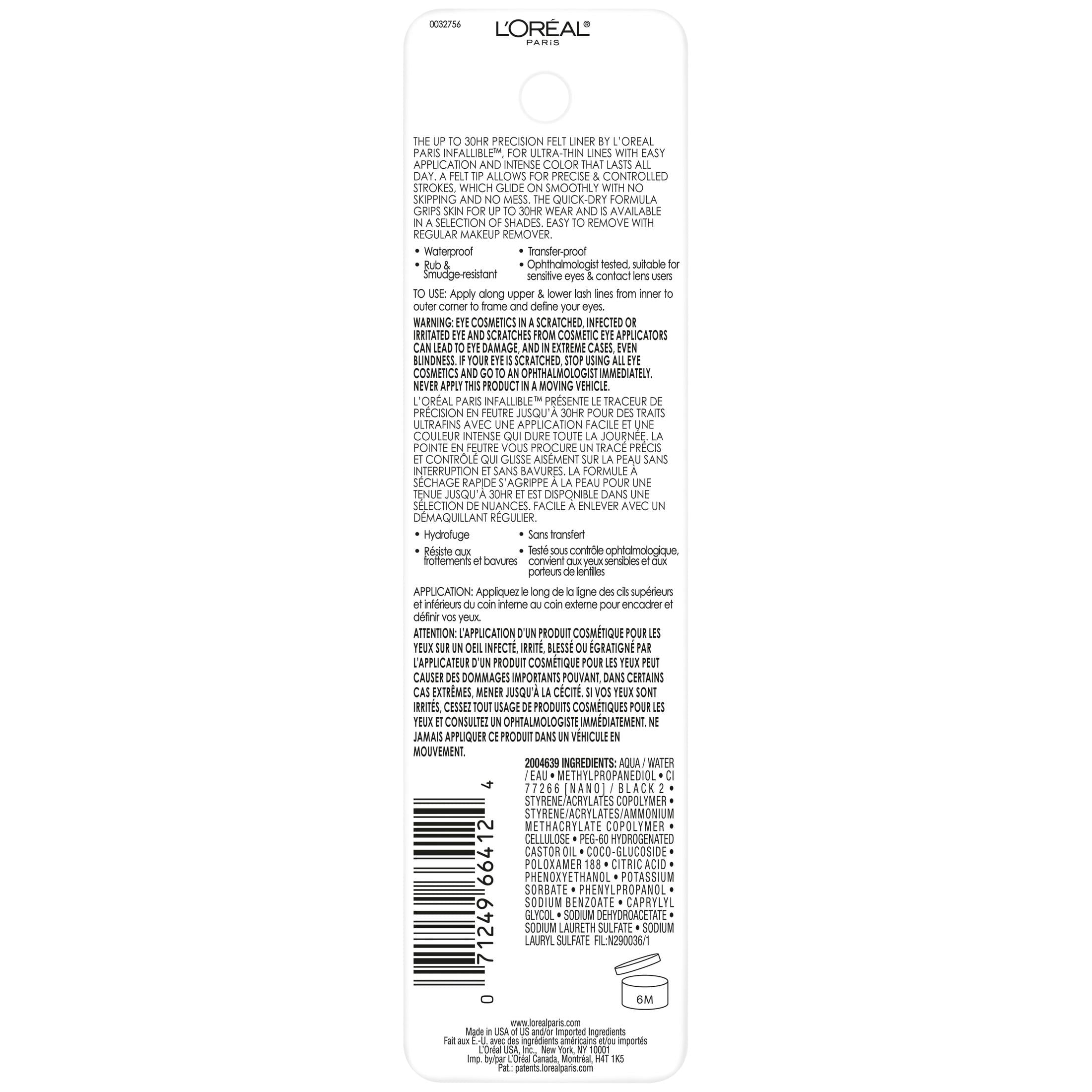 L'Oreal Paris Infallible Precision Felt Waterproof Liquid Eyeliner, 0.03 fl oz