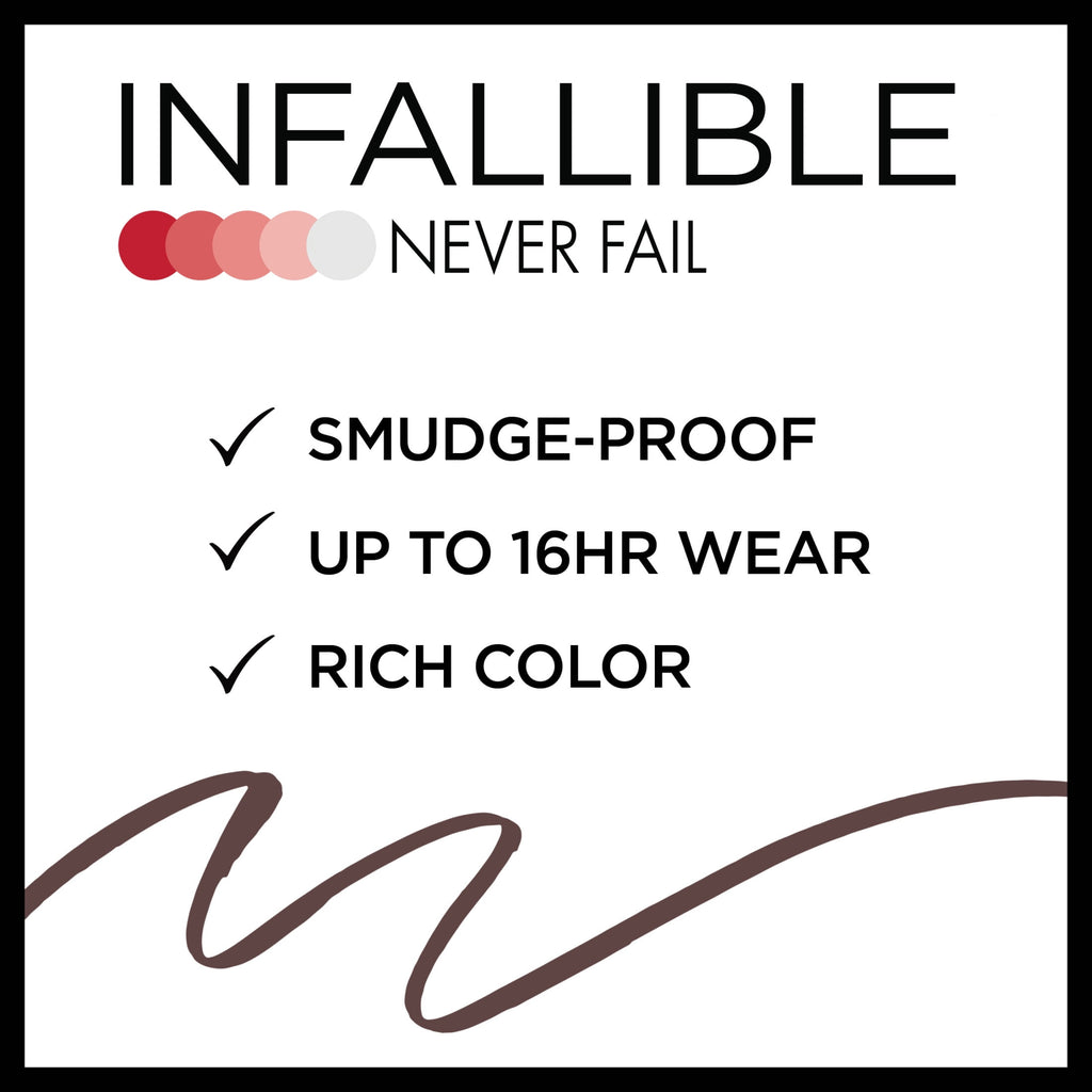 L'Oreal Paris Infallible Never Fail Pencil Eyeliner with Built in Sharpener, Brown